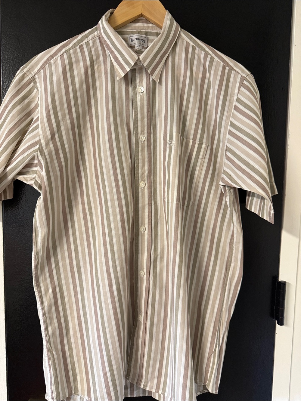vintage Burberrys short-sleeve button-down shirt  multi-color vertical stripe